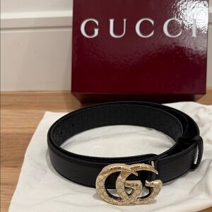 Gucci Black Leather Belt with Gold Monogram Buckle